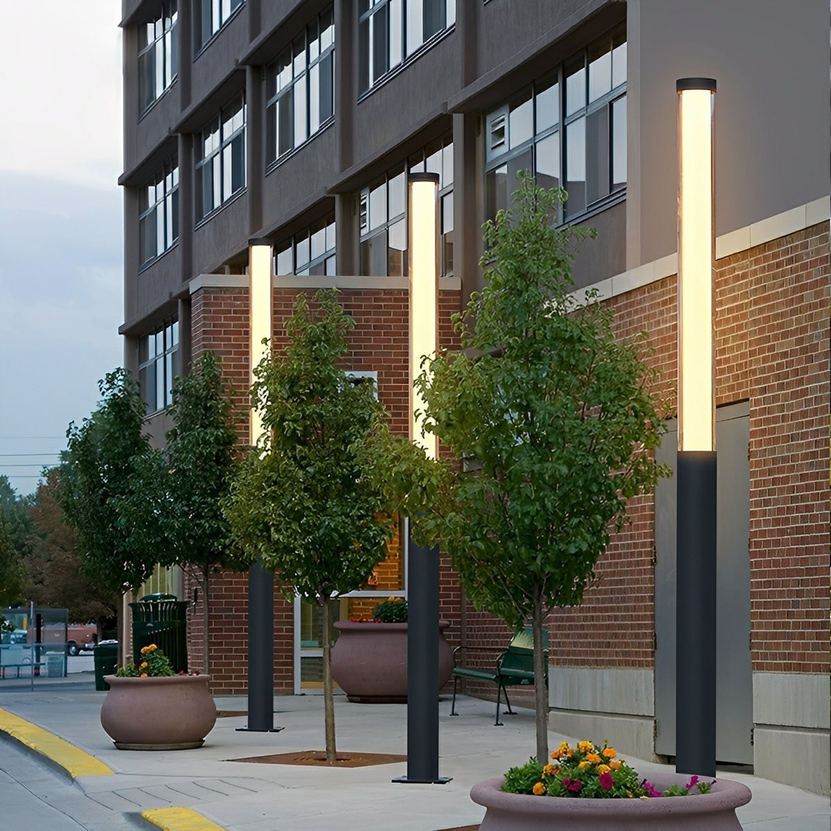 Cylinder LED Black Modern Outdoor Pathway Pole Lights