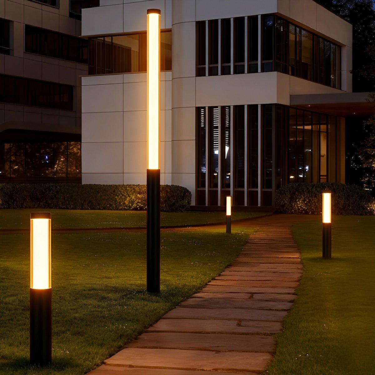 Cylinder LED Black Modern Outdoor Pathway Pole Lights