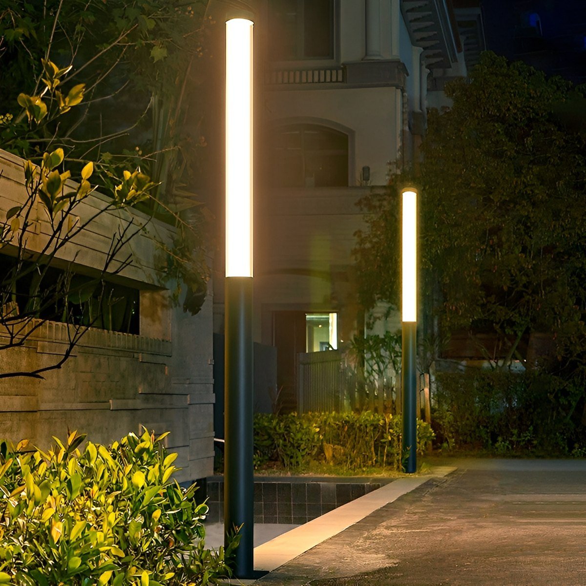 Cylinder LED Black Modern Outdoor Pathway Pole Lights