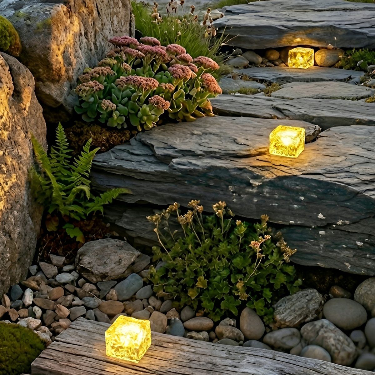 Solar Outdoor Square Ice Brick Cube LED Waterproof Lawn Lights
