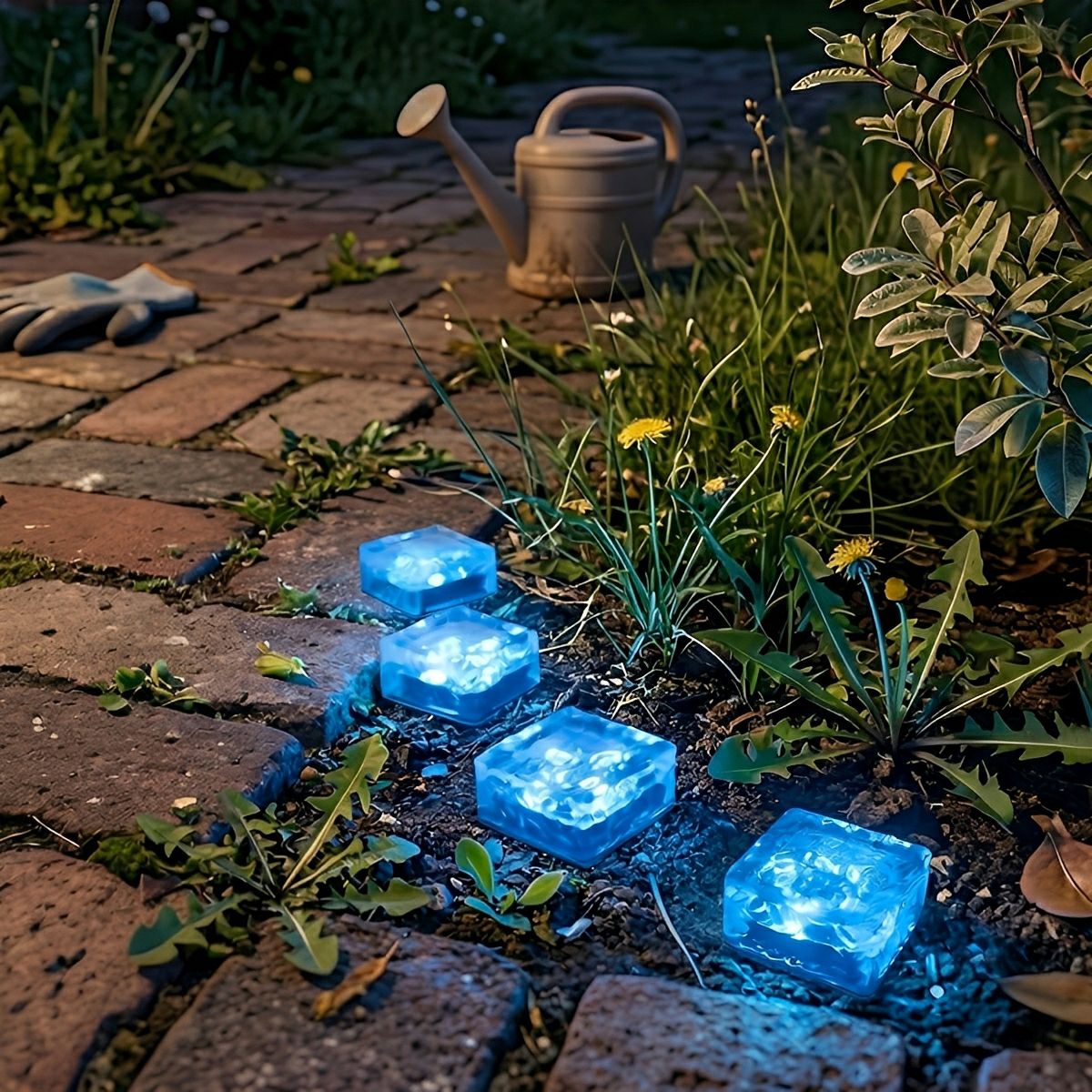 Solar Outdoor Square Ice Brick Cube LED Waterproof Lawn Lights